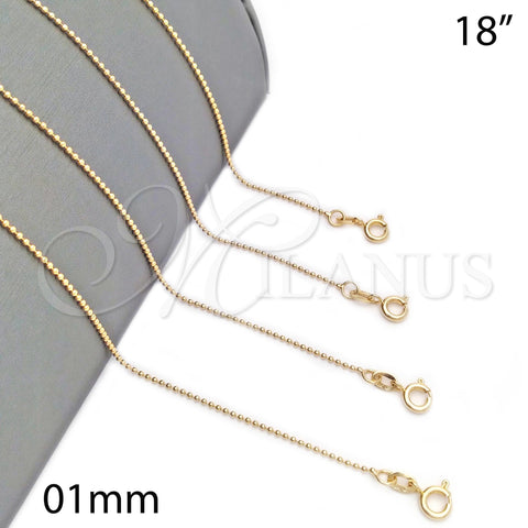 Oro Laminado Basic Necklace, Gold Filled Style Polished, Golden Finish, 04.213.0001.1.18 (01 MM Thickness, 18 Inches Length)
