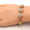 Oro Laminado Fancy Bracelet, Gold Filled Style Leaf Design, with White Cubic Zirconia, Polished, Golden Finish, 03.287.0020.07 (07 MM Thickness, 7 Inches Length)