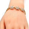 Oro Laminado Fancy Bracelet, Gold Filled Style Leaf Design, with White Cubic Zirconia, Polished, Golden Finish, 03.287.0020.07 (07 MM Thickness, 7 Inches Length)