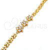Oro Laminado Fancy Bracelet, Gold Filled Style Leaf Design, with White Cubic Zirconia, Polished, Golden Finish, 03.287.0020.07 (07 MM Thickness, 7 Inches Length)