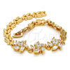 Oro Laminado Fancy Bracelet, Gold Filled Style Leaf Design, with White Cubic Zirconia, Polished, Golden Finish, 03.287.0020.07 (07 MM Thickness, 7 Inches Length)