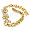 Oro Laminado Fancy Bracelet, Gold Filled Style Leaf Design, with White Cubic Zirconia, Polished, Golden Finish, 03.287.0020.07 (07 MM Thickness, 7 Inches Length)