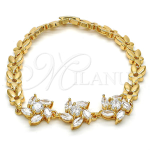 Gold Filled Bracelet — Fancy Bracelet Leaf Design with White Cubic Zirconia — main product view — SKU 114577 | Oro Laminado brazalete — elegante Bracelet Leaf diseño with blanco Cubic Zirconia — SKU 114577