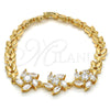 Oro Laminado Fancy Bracelet, Gold Filled Style Leaf Design, with White Cubic Zirconia, Polished, Golden Finish, 03.287.0020.07 (07 MM Thickness, 7 Inches Length)