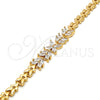 Oro Laminado Fancy Bracelet, Gold Filled Style Flower and Leaf Design, with White Cubic Zirconia, Polished, Golden Finish, 03.287.0021.07 (07 MM Thickness, 7 Inches Length)