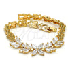 Oro Laminado Fancy Bracelet, Gold Filled Style Flower and Leaf Design, with White Cubic Zirconia, Polished, Golden Finish, 03.287.0021.07 (07 MM Thickness, 7 Inches Length)