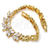 Oro Laminado Fancy Bracelet, Gold Filled Style Flower and Leaf Design, with White Cubic Zirconia, Polished, Golden Finish, 03.287.0021.07 (07 MM Thickness, 7 Inches Length)
