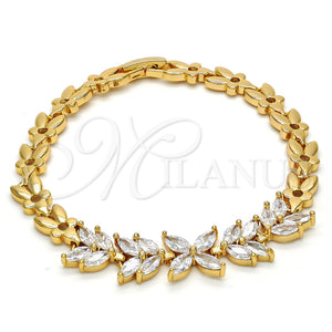 Gold Filled Bracelet — Fancy Bracelet Flower and Leaf Design with White — main product view — SKU 114578 | Oro Laminado brazalete — elegante Bracelet flor and Leaf diseño with blanco — SKU 114578