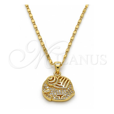Oro Laminado Pendant Necklace, Gold Filled Style Elephant Design, with White Micro Pave, Polished, Golden Finish, 04.233.0003.18 (02 MM Thickness, 18 Inches Length)