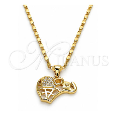 Oro Laminado Pendant Necklace, Gold Filled Style Elephant Design, with White Micro Pave, Polished, Golden Finish, 04.233.0006.18 (02 MM Thickness, 18 Inches Length)