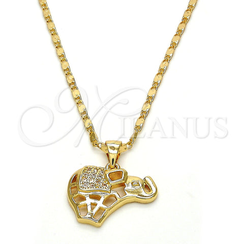 Oro Laminado Pendant Necklace, Gold Filled Style Elephant Design, with White Micro Pave, Polished, Golden Finish, 04.233.0006.18 (02 MM Thickness, 18 Inches Length)