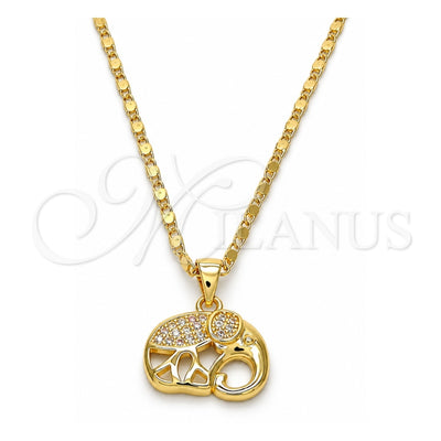 Oro Laminado Pendant Necklace, Gold Filled Style Elephant Design, with White Micro Pave, Polished, Golden Finish, 04.233.0007.18 (02 MM Thickness, 18 Inches Length)