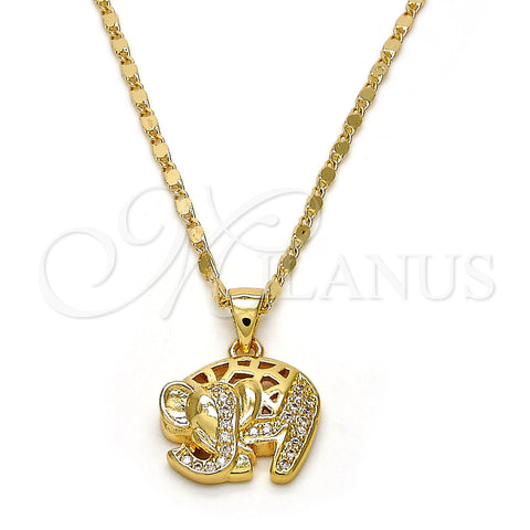 Oro Laminado Pendant Necklace, Gold Filled Style Elephant Design, with White Micro Pave, Polished, Golden Finish, 04.233.0008.18 (02 MM Thickness, 18 Inches Length)
