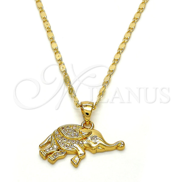 Oro Laminado Pendant Necklace, Gold Filled Style Elephant Design, with White Micro Pave, Polished, Golden Finish, 04.233.0012.18 (02 MM Thickness, 18 Inches Length)