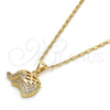 Oro Laminado Pendant Necklace, Gold Filled Style Elephant Design, with White Micro Pave, Polished, Golden Finish, 04.233.0014.18 (02 MM Thickness, 18 Inches Length)