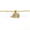 Oro Laminado Pendant Necklace, Gold Filled Style Elephant Design, with White Micro Pave, Polished, Golden Finish, 04.233.0014.18 (02 MM Thickness, 18 Inches Length)