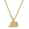 Oro Laminado Pendant Necklace, Gold Filled Style Elephant Design, with White Micro Pave, Polished, Golden Finish, 04.233.0014.18 (02 MM Thickness, 18 Inches Length)