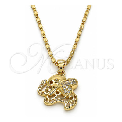 Oro Laminado Pendant Necklace, Gold Filled Style Elephant Design, with White Micro Pave, Polished, Golden Finish, 04.233.0016.18 (02 MM Thickness, 18 Inches Length)