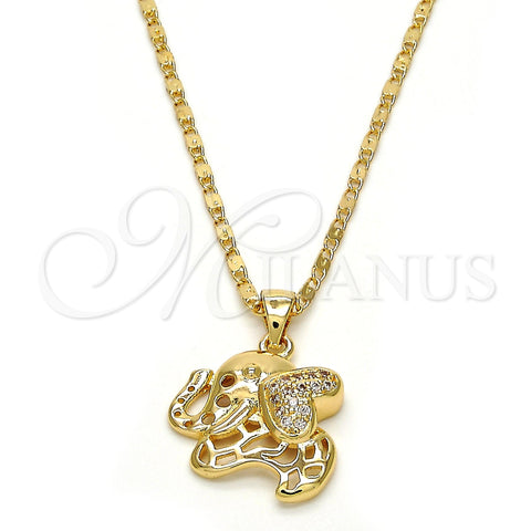 Oro Laminado Pendant Necklace, Gold Filled Style Elephant Design, with White Micro Pave, Polished, Golden Finish, 04.233.0016.18 (02 MM Thickness, 18 Inches Length)