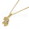 Oro Laminado Pendant Necklace, Gold Filled Style Elephant Design, with White Micro Pave, Polished, Golden Finish, 04.233.0017.18 (02 MM Thickness, 18 Inches Length)