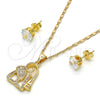 Oro Laminado Earring and Pendant Adult Set, Gold Filled Style Elephant Design, with White Micro Pave, Polished, Golden Finish, 10.233.0014