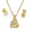 Oro Laminado Earring and Pendant Adult Set, Gold Filled Style Elephant Design, with White Micro Pave, Polished, Golden Finish, 10.233.0014