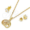 Oro Laminado Earring and Pendant Adult Set, Gold Filled Style Elephant Design, with White Micro Pave, Polished, Golden Finish, 10.233.0017