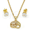 Oro Laminado Earring and Pendant Adult Set, Gold Filled Style Elephant Design, with White Micro Pave, Polished, Golden Finish, 10.233.0017