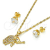 Oro Laminado Earring and Pendant Adult Set, Gold Filled Style Elephant Design, with White Micro Pave, Polished, Golden Finish, 10.233.0022