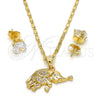 Oro Laminado Earring and Pendant Adult Set, Gold Filled Style Elephant Design, with White Micro Pave, Polished, Golden Finish, 10.233.0022