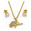 Oro Laminado Earring and Pendant Adult Set, Gold Filled Style Elephant Design, with White Micro Pave, Polished, Golden Finish, 10.233.0022