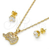 Oro Laminado Earring and Pendant Adult Set, Gold Filled Style Elephant Design, with White Micro Pave, Polished, Golden Finish, 10.233.0024