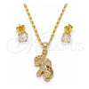 Oro Laminado Earring and Pendant Adult Set, Gold Filled Style Elephant Design, with White Micro Pave, Polished, Golden Finish, 10.233.0027