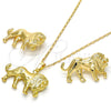 Oro Laminado Earring and Pendant Adult Set, Gold Filled Style Lion Design, Polished, Golden Finish, 10.185.0003