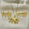 Oro Laminado Earring and Pendant Adult Set, Gold Filled Style Lion Design, Polished, Golden Finish, 10.185.0003