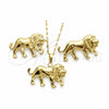 Oro Laminado Earring and Pendant Adult Set, Gold Filled Style Lion Design, Polished, Golden Finish, 10.185.0003