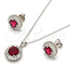 Sterling Silver Earring and Pendant Adult Set, with White and Ruby Cubic Zirconia, Polished, Rhodium Finish, 10.286.0024.3