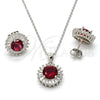 Sterling Silver Earring and Pendant Adult Set, with White and Ruby Cubic Zirconia, Polished, Rhodium Finish, 10.286.0024.3