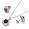 Sterling Silver Earring and Pendant Adult Set, with White and Ruby Cubic Zirconia, Polished, Rhodium Finish, 10.286.0024.3