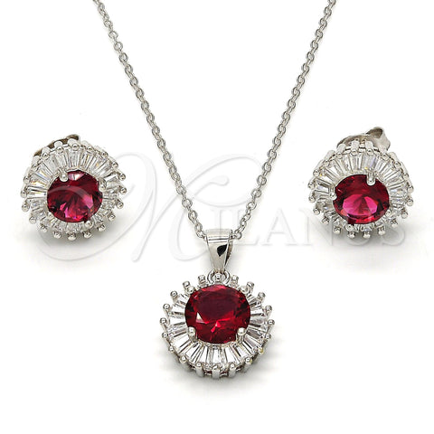 Sterling Silver Earring and Pendant Adult Set, with White and Ruby Cubic Zirconia, Polished, Rhodium Finish, 10.286.0024.3