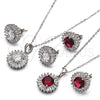Sterling Silver Earring and Pendant Adult Set, with White and Ruby Cubic Zirconia, Polished, Rhodium Finish, 10.286.0024.3