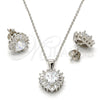 Sterling Silver Earring and Pendant Adult Set, Heart Design, with White Cubic Zirconia, Polished, Rhodium Finish, 10.286.0025.3