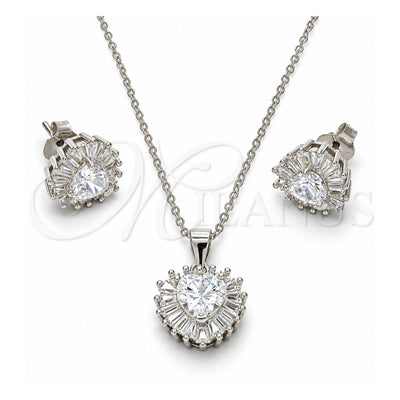 Sterling Silver Earring and Pendant Adult Set, Heart Design, with White Cubic Zirconia, Polished, Rhodium Finish, 10.286.0025.3
