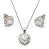 Sterling Silver Earring and Pendant Adult Set, Heart Design, with White Cubic Zirconia, Polished, Rhodium Finish, 10.286.0025.3