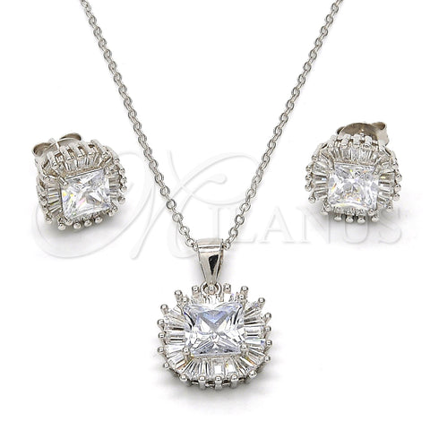 Sterling Silver Earring and Pendant Adult Set, with White Cubic Zirconia, Polished, Rhodium Finish, 10.286.0026.2
