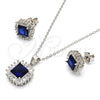 Sterling Silver Earring and Pendant Adult Set, with Sapphire Blue and White Cubic Zirconia, Polished, Rhodium Finish, 10.286.0026.3