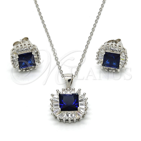 Sterling Silver Earring and Pendant Adult Set, with Sapphire Blue and White Cubic Zirconia, Polished, Rhodium Finish, 10.286.0026.3