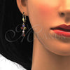 Oro Laminado Necklace and Earring, Gold Filled Style Flower and Teardrop Design, with Multicolor Cubic Zirconia, Polished, Golden Finish, 06.221.0008.1