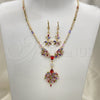 Oro Laminado Necklace and Earring, Gold Filled Style Teardrop Design, with Multicolor Cubic Zirconia, Polished, Golden Finish, 06.221.0009