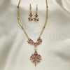 Oro Laminado Necklace and Earring, Gold Filled Style Teardrop Design, with Multicolor Cubic Zirconia, Polished, Golden Finish, 06.221.0009